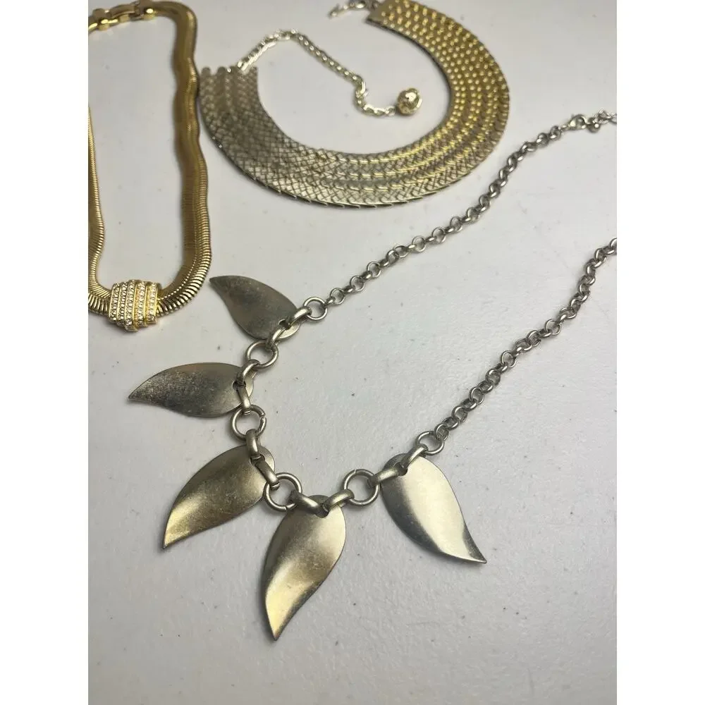 Gold Tone Snake Chain Necklace Collar Fringe Bib Leaf Vintage Estate Jewelry Lot